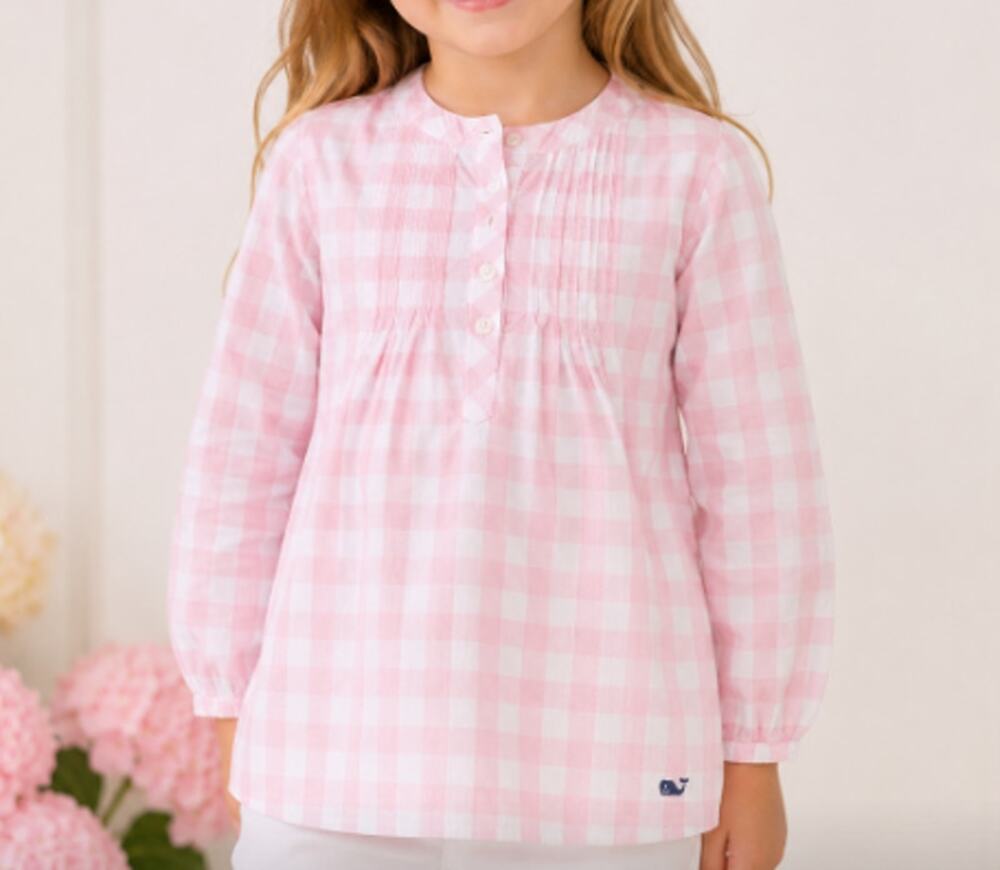 Vineyard Vines Girl's Pink White Lookout Gingham Popover Top Size 3T